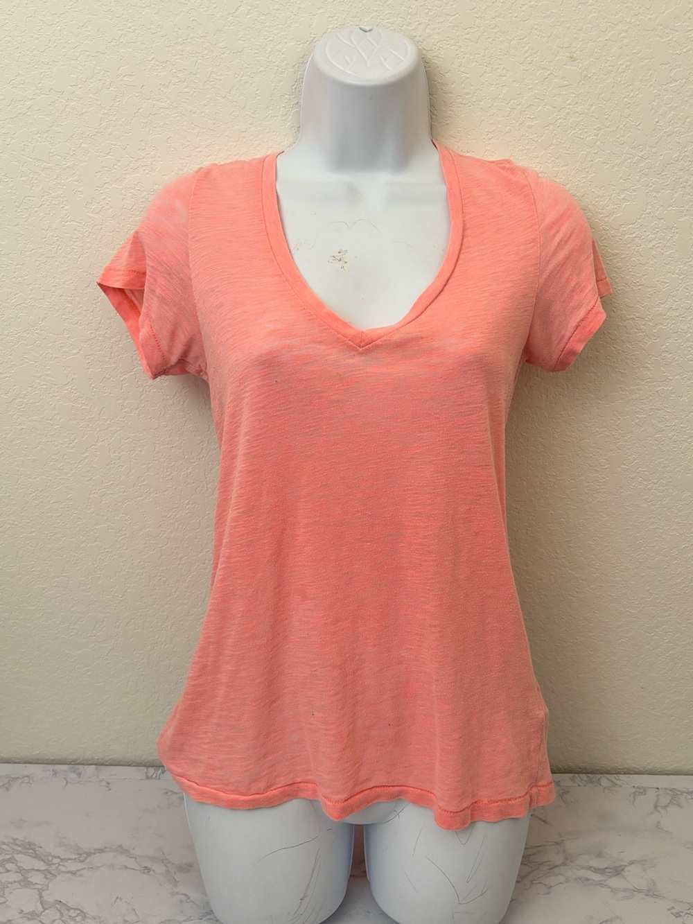 Forever 21 Women's S Heather Short Sleeve V Neck Tee Neon Orange Pullover Top